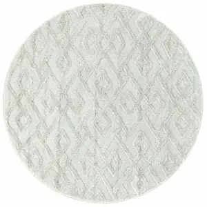 STUDIO DECO Tapis bohème rond à relief blanc ivoire 120x120cm