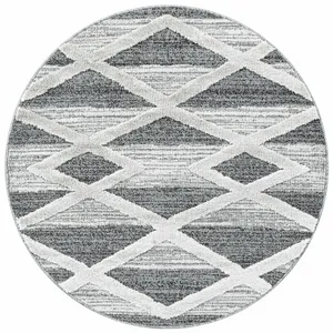 STUDIO DECO Tapis bohème rond à relief blanc et gris 160x160cm pas cher