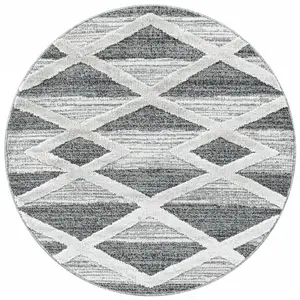 Pisa - Tapis Rond en relief Berbère tizas Crème et Gris (80x80cm) pas cher