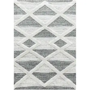 STUDIO DECO Tapis bohème à relief blanc et gris 200x290cm