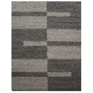 STUDIO DECO Tapis shaggy à motifs traits marron 200x290cm pas cher