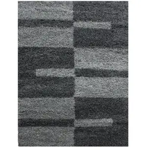 STUDIO DECO Tapis shaggy à motifs traits anthracite 140x200cm pas cher