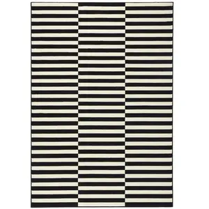 Tapis tissé plat rayé Noir et Blanc 120x170cm pas cher