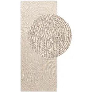 Tapis Laine tufté main motifs arcs Crème 80x200cm pas cher