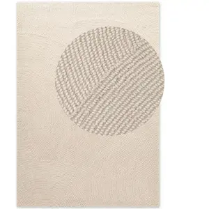 Tapis Laine tufté main motifs arcs Crème 80x150cm pas cher