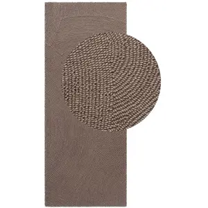 Tapis Laine tufté main motifs arcs Taupe 80x300cm pas cher