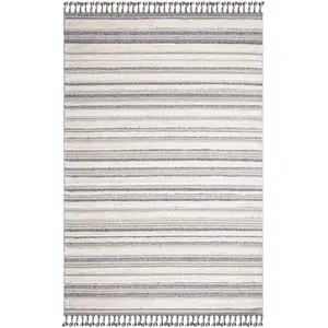 STUDIO DECO Tapis bohème chic à franges tressées crème et gris 200x290cm pas cher