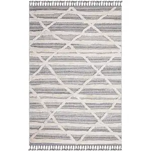 STUDIO DECO Tapis bohème chic à franges tressées crème et gris 80x150cm pas cher