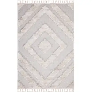 STUDIO DECO Tapis bohème chic à franges tressées crème 140x200cm pas cher