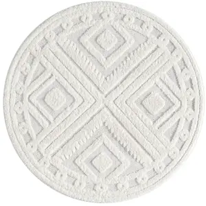 STUDIO DECO Tapis rond à poils longs et relief blanc 200x200cm pas cher