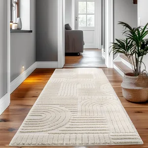 LENA Tapis couloir à relief géométriques Crème 80x250cm pas cher