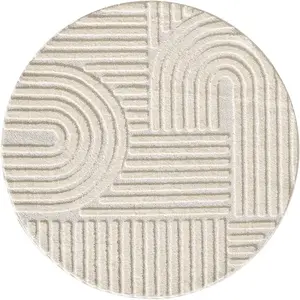 STUDIO DECO Tapis rond à relief crème 120x120cm pas cher