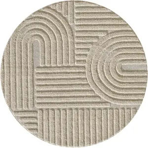 STUDIO DECO Tapis rond à relief beige 200x200cm pas cher