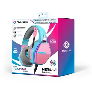 Comparateur de prix : Oniverse Casque Gaming Filaire Nebula LED pour PS5 PS4 Switch Xbox PC Mac - Rose et Bleu