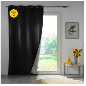 Comparateur de prix : DOUCEUR D'INTERIEUR Lot de 2 rideaux isolant phonique thermique occultant 140 x 260 cm Darko Noir