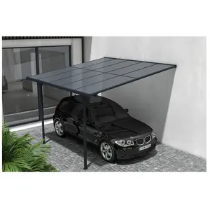Cazeboo Pergola/Carport adossé 9m² KLEO 3x3m aluminium grisVendu parcdiscount