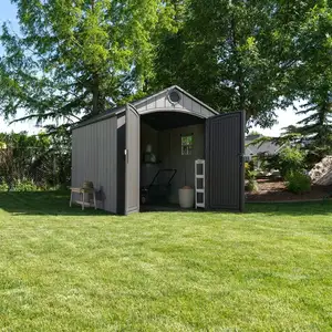 HABRITA Abri résine PEHD 7,44m2 - imitation bois - plancher - toit 2 pentes pas cher