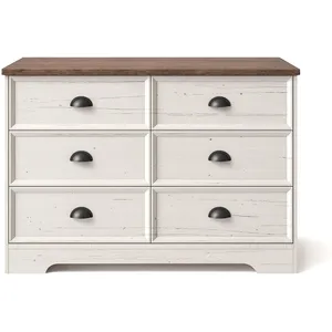 Comparateur de prix : Concept-Usine Commode 6 tiroirs blanc et bois 120cm VALLA