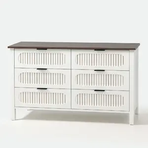 Comparateur de prix : Concept-Usine Commode 6 tiroirs blanc rainuré et bois 120cm BRIX
