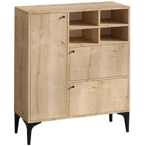 Buffet haut 3 portes et 4 niches couleur chêne 100x125cm EWA pas cher
