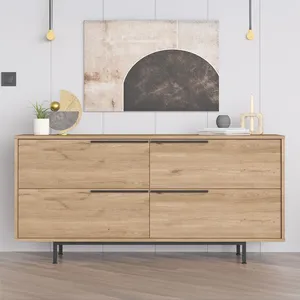 Comparateur de prix : Buffet 4 Portes Finition Bois Et Métal Noir 160x75cm Abey