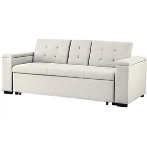 Canapé convertible 3 places en tissu beige pas cher