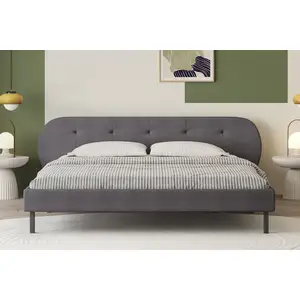 Lit capitonné 160x200cm gris avec tête de lit et sommier TULSA