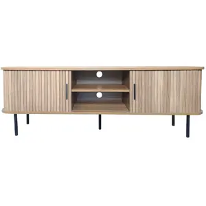 Comparateur de prix : Meuble TV en bois cannelé à portes coulissantes 140cm MANADO
