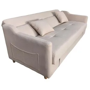 Comparateur de prix : Canapé convertible avec coffre en velours cotelé beige 3 places ADARE