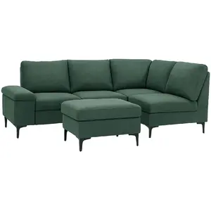 Canapé d'angle 4/5 places en tissu chenille vert avec pouf COLCHESTER