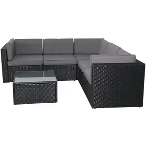 Comparateur de prix : Salon De Jardin 5 Places En Résine Tressée Avec Table Noir Et Gris