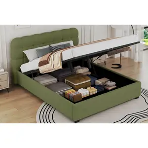 Comparateur de prix : Lit nuage avec coffre de rangement 140x190cm en velours vert dallas