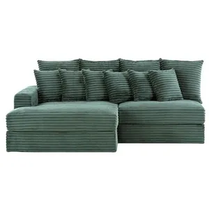 Canapé d'angle 2-3 places assise profonde en velours côtelé vert pas cher