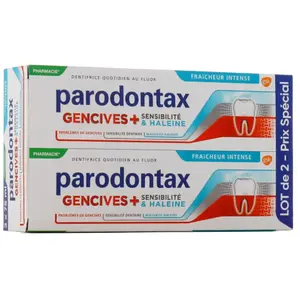 Comparateur de prix : Parodontax Gencives Sensibilité et Haleine Fraicheur Intense 2x75Ml