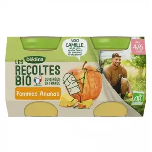 BLEDINA LES RECOLTES BIO POTS 2x130g Pommes Ananas Dès 6 mois - 260 g pas cher