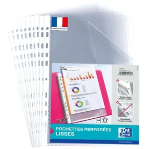 Oxford Sachet de 100 Pochettes Perforées A4 Polypropylène 5/100e lisse...
