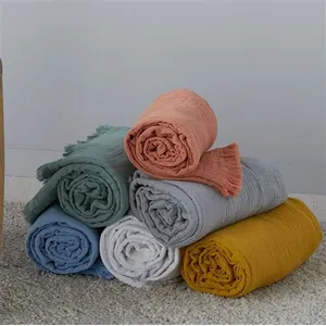 Toison d'Or Plaid gaze de coton matelassé (125x180 cm - Gris Galet)Vendu parcamif