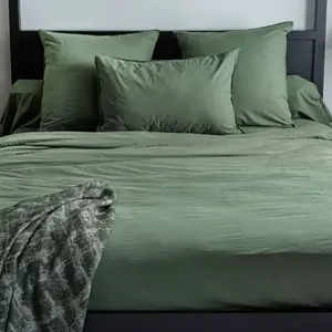 Toison d'Or Housse de couette unie en coton Lavé (140x200 cm - Kaki) pas cher