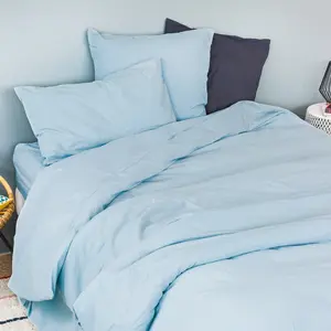 Toison d'Or Housse de couette unie en coton Lavé (260x240 cm - Bleu ciel) pas cher
