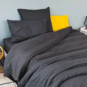 Toison d'Or Housse de couette unie en coton Lavé (200x200 cm - Gris anthracite) pas cher