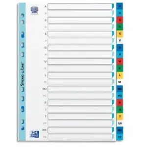 Comparateur de prix : Oxford Intercalaires alphabetiques polypropylène couleur A4 - jeu de 21