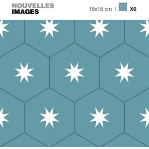 Draeger Paris - Stickers carrelage 15x15 cm - Tomettes Bleu Vert pas cher