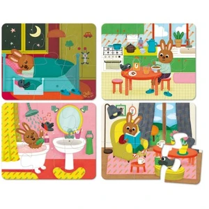 Puzzles en bois pour enfants - VILAC - Maison du lapin - 4 puzzles de 6 pièces - Thème Animaux