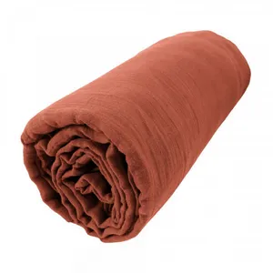 Comparateur de prix : HOME COLLECTION - Drap housse unie 140x190cm Bonnet:30cm 100% gaze De Coton Terracotta 140 x 190 cm
