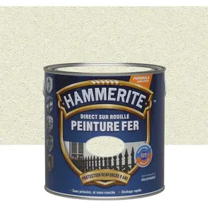 Peinture fer - HAMMERITE - 2,5L - Direct sur Rouille - Blanc Brillant - Extérieur