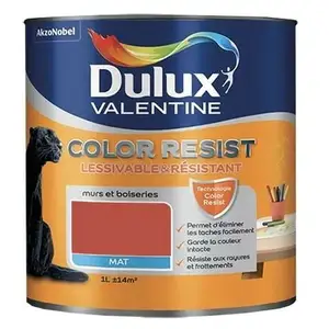 Comparateur de prix : Dulux Valentine - Peinture acrylique Color Resist Rouge feu Mat 1 l