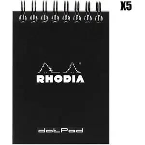 Rhodia - 5 Blocs à reliure intégrale 80 feuillets pointillés noirs - 7.5x10.5 cm OS pas cher