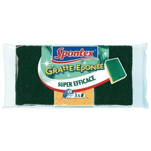 Comparateur de prix : SPONTEX - Gratte-éponge Performance - 3 éponges grattantes vertes avec renfort d'efficacité