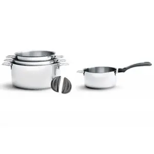 Comparateur de prix : De Buyer Série de 4 casseroles inox 14/16/18/20cm + 1 queue + 2 anses 3491.04