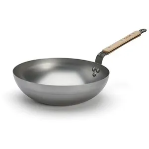 De Buyer Wok bombé Minéral B bois 28 cm - - Argent - Acier pas cher
